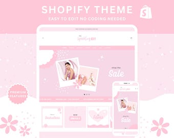 Plantilla de sitio web Shopify rosa para tienda de comercio electrónico femenina de pequeñas empresas. Diseño de sitio web.