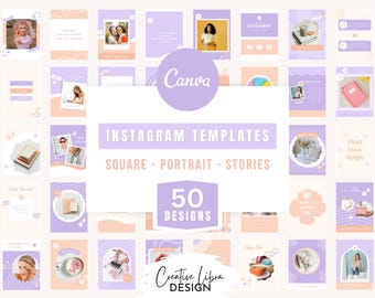 Plantillas de publicaciones de Instagram en morado pastel, diseños editables de Canva para redes sociales (descarga digital)