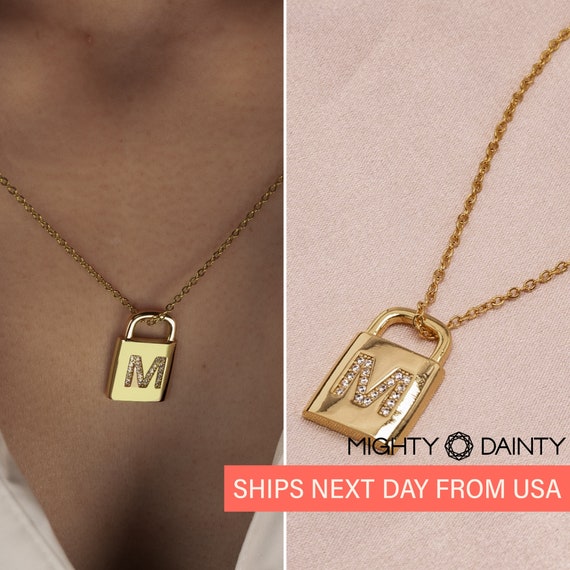 Initial Lock Custom Lock Necklace in Gold | Personalized Padlock Womens Accessories for Gift | Padlock Pendant Necklace | Mother's Day Gift
