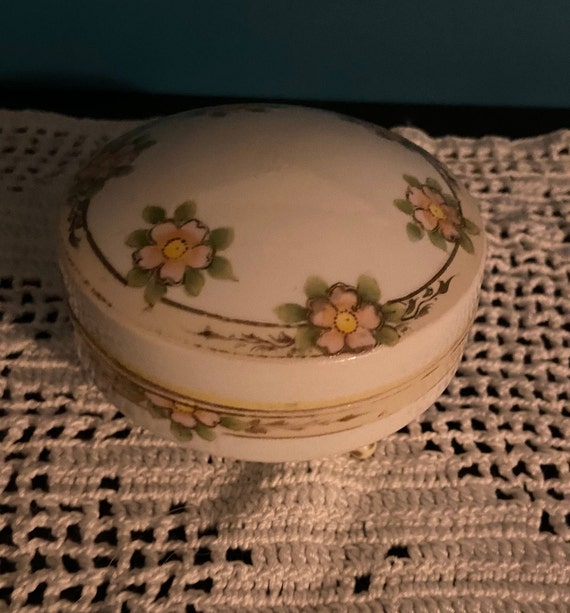 Hand Painted Nippon Trinket Box Numbered inside Gem