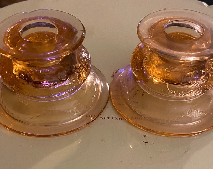 Vintage Pink Depression Glass Candle Holders Set of 2 Etsy