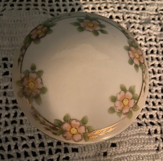 Hand Painted Nippon Trinket Box Numbered inside Gem