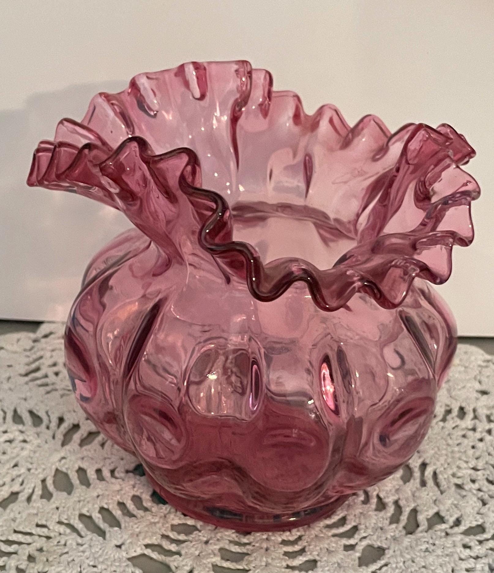 Vintage FENTON Vase Coin Dot Cranberry Glass Ruffled Rim Rose Bowl 4.5 ...