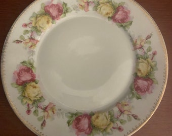 Pink with Gold Black Knight Floral medal Hohenberg Bavaria PINK Floral Dessert plate