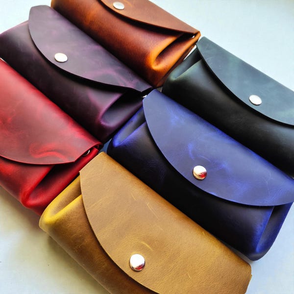 Handmade Crazy Horse Leather Tobacco Pouch: Accordion Tobacco Bag