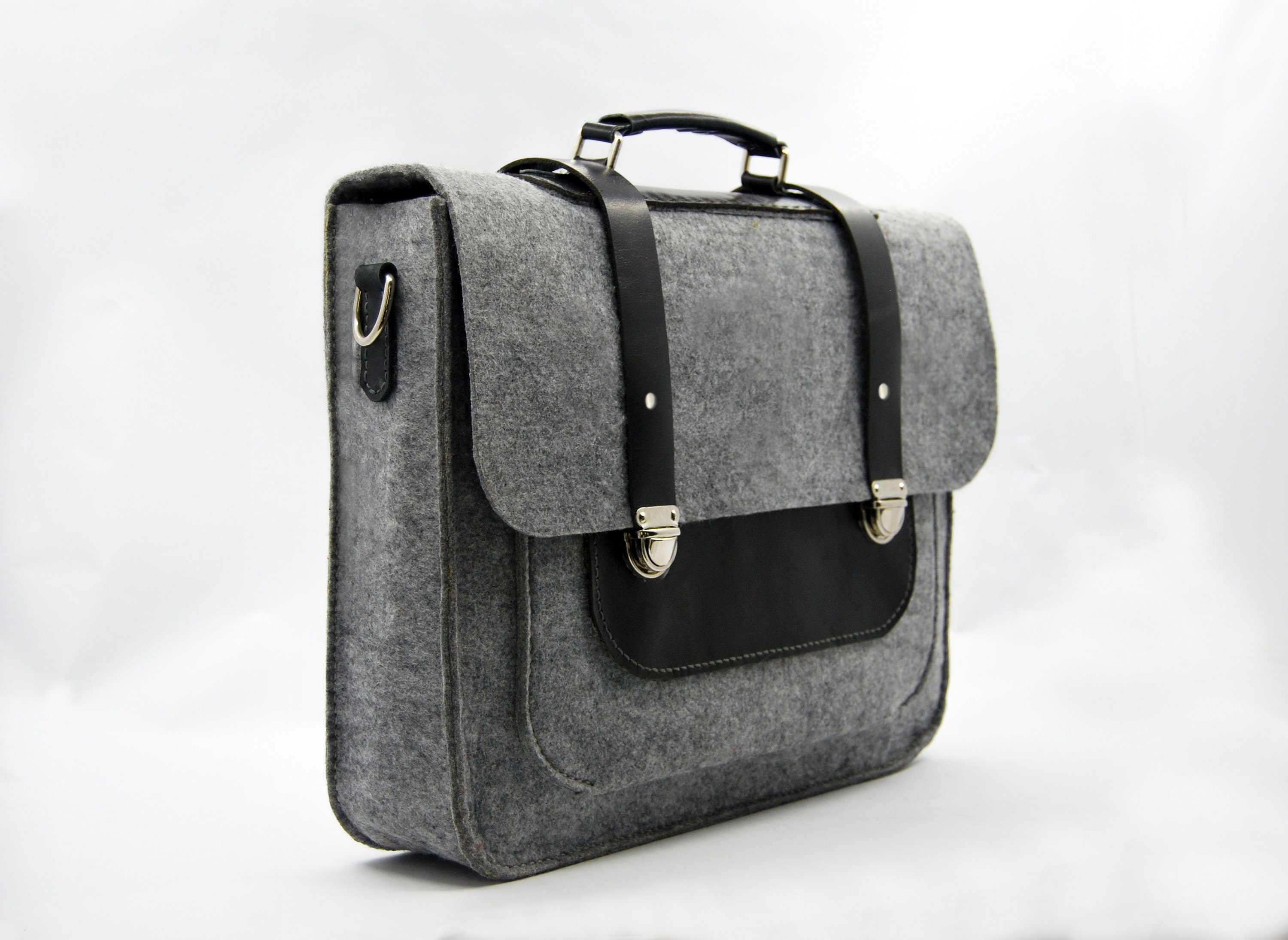 Leather and Felt Briefcase Bag Felt Office Bag With Strap - Etsy