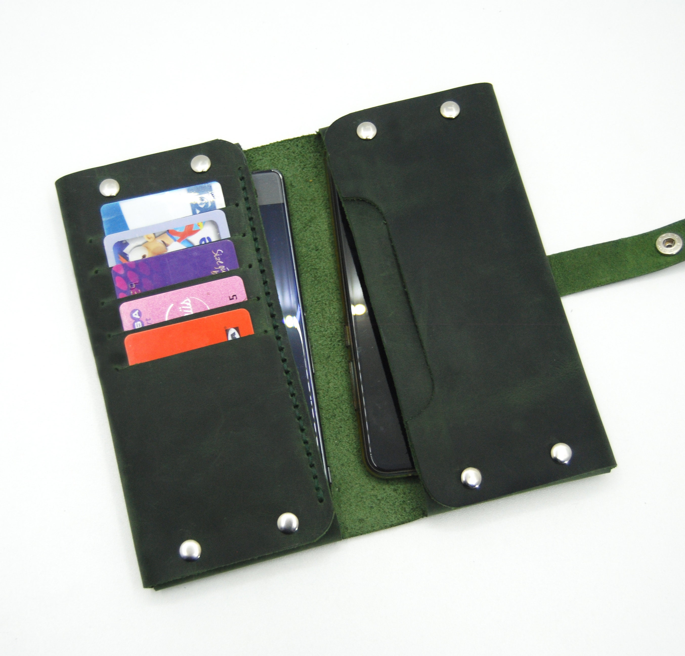 Handmade Leather Double Phone Long Wallet, Dual Phone Case, Dual Phone