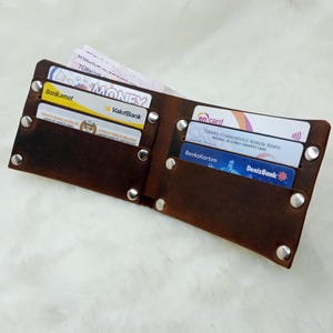 Cartera de cuero para hombre hecha a mano, Cartera y tarjetero de cuero minimalista hecho a mano, tarjetero y monedero de cuero para hombre y mujer.