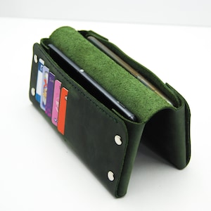 Cartera larga para dos teléfonos totalmente hecha a mano, funda de cuero para dos teléfonos, cartera para dos teléfonos, ideal para iPhone 14 Pro Max y todos los teléfonos móviles