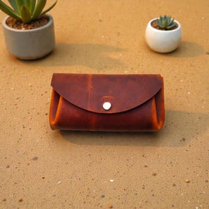 Monedero de cuero hecho a mano: Monedero con broche para mujer, Cartera Crazy Horse