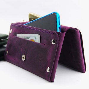 Funda de cuero hecha a mano para dos teléfonos, billetera de cuero para dos teléfonos, billetera de cuero para dos teléfonos, funda para 2 teléfonos móviles