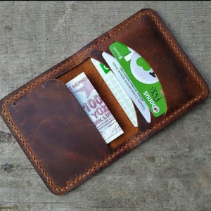 Cartera y tarjetero de cuero minimalista hechos a mano, cartera pequeña y delgada de cuero minimalista, regalo para hombres y mujeres.