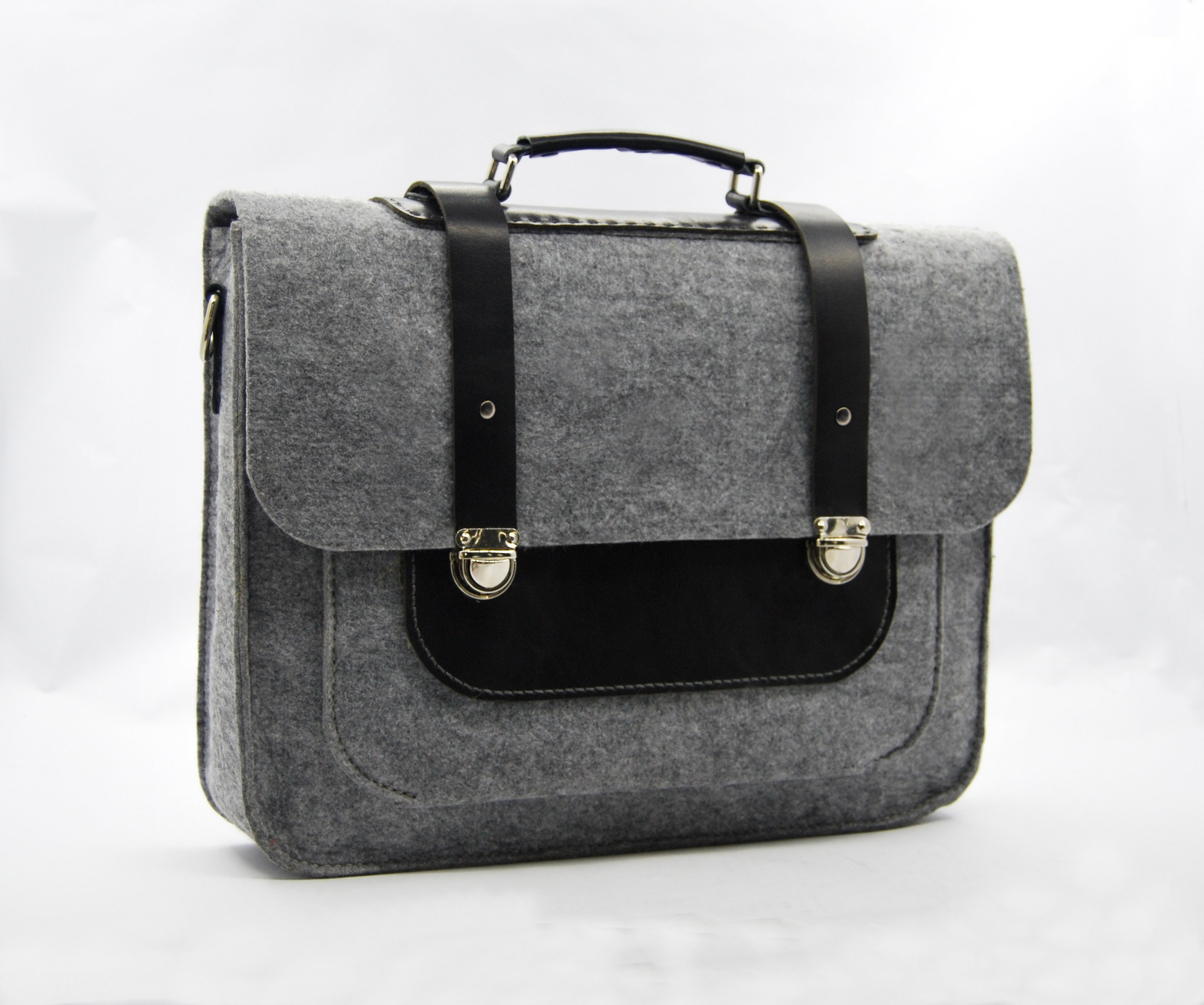 Leather and Felt Briefcase Bag Felt Office Bag With Strap - Etsy