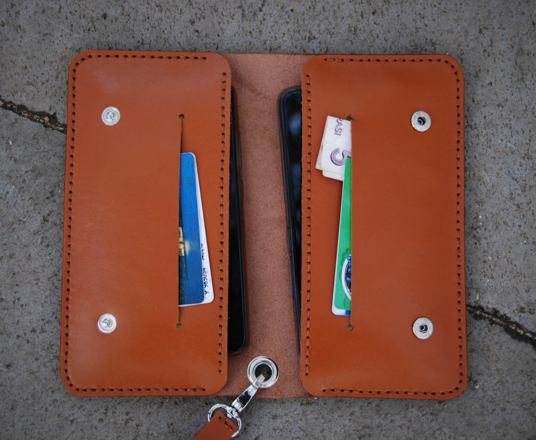 Handmade Leather Dual Phone Wallet: Minimalist Card Holder (USA Duty ...