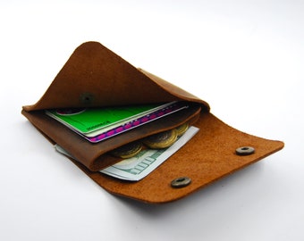 Handmade minimalist leather wallet, unisex leather wallet, money card and coin holder, minimal design wallet, Handheld slim wallet