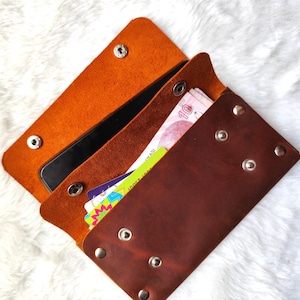 Handgefertigte Leder Handytasche, Unisex Minimal Leder Handytasche, Handgefertigte Crazy Horse Handyhülle mit Karten- und Bargeldschlitz, Geschenk für Sie und Ihn