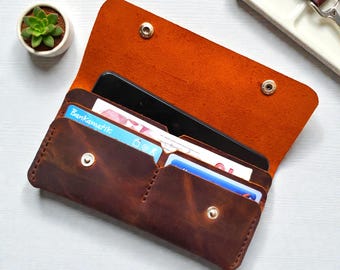 Handgefertigte Crazy Horse Leder Handytasche/Handytasche: Minimalistisches Geldtäschchen, Kartenetui, Geldbeutel (USAduty free)
