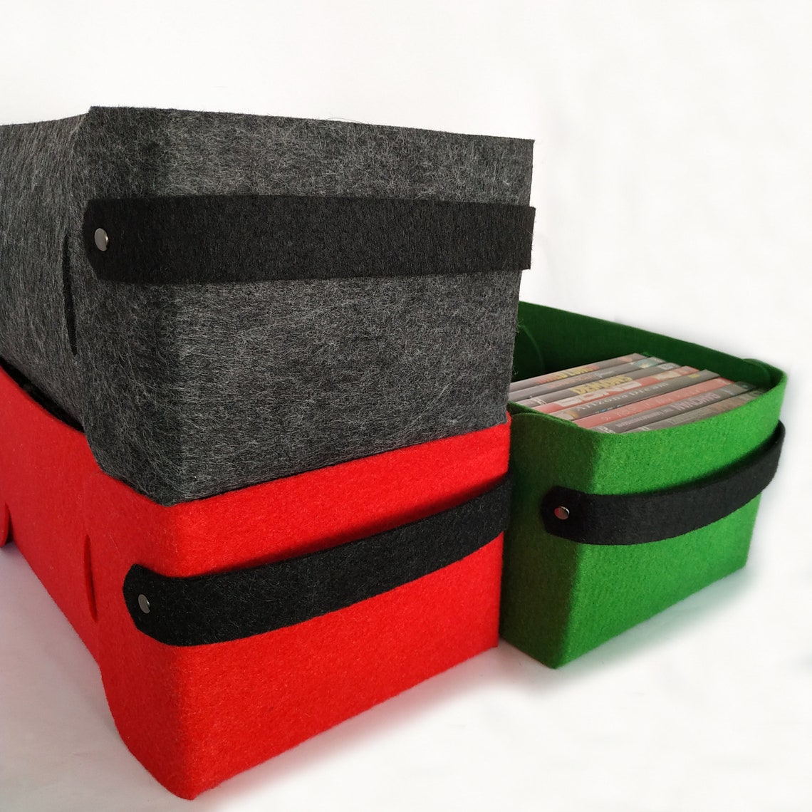 Set of 2 Dvd Storage Baskets, Dvd Storage Bins, Felt Storage Boxes