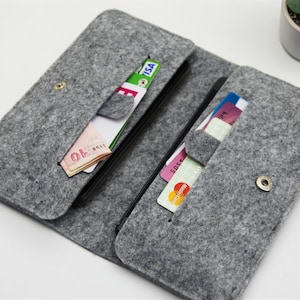 Handmade Felt Double Phone Wallet: Bifold iPhone Case (USA duty free)