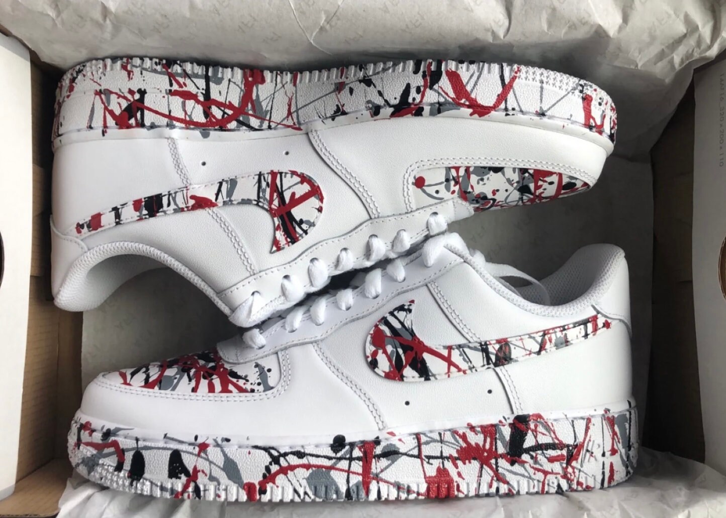 Nike Air Force 1 White Custom 'Red Splattered Stars' Edition