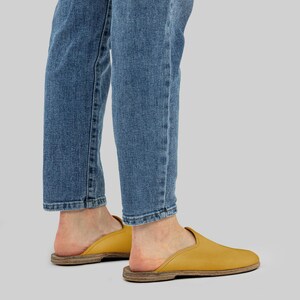 Mustard Leather Barefoot Slippers, MEN Mule With Heeled, Leather Sandal