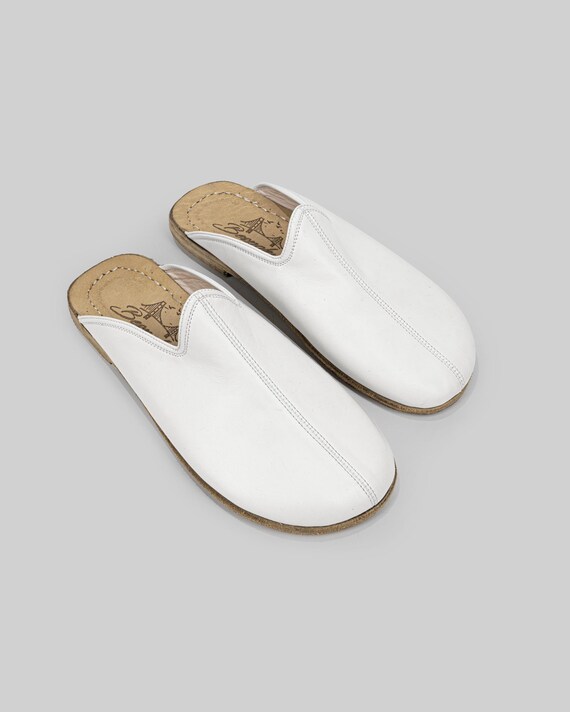 Men's Leather Mule Slippers - Handmade Wool Lining, Wide Toe Design