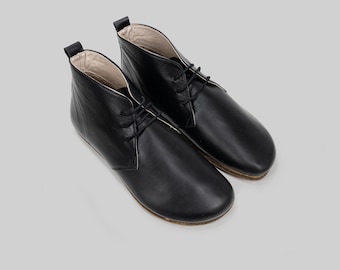 Botas de cuero descalzas para hombre: puntera ancha, suela de caída cero.