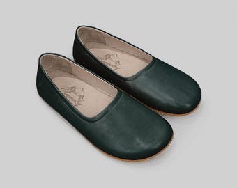 Bespoky Barefoot Damen Ballerinas, Weiches Grün, Wide Toe Box (Handgefertigt)