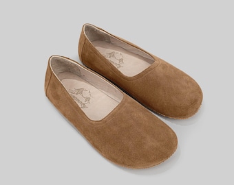 Damen Leder Ballerinas, Minimalist Soft Green (Wide Toe Box)