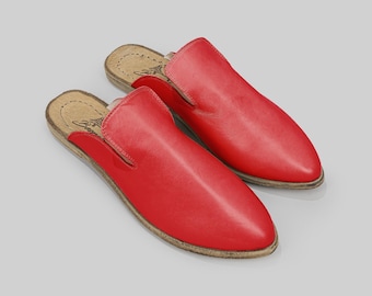 Red Leather Slippers Women - Yemeni Heritage Soft Leather, Slow Craft Heritage, Bespoky