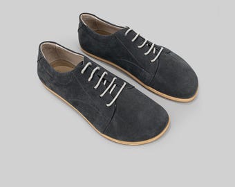 Barefoot Sneakers Mens Lace-Up - Wide Toe Box Zero Drop, Hand-Stitched Leather - Soft Cowhide Hand-Stitched Heritage