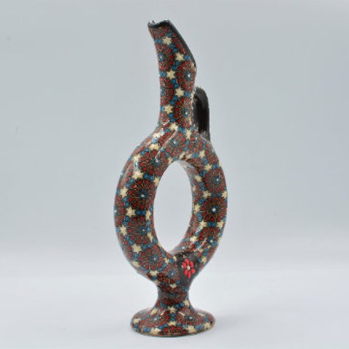 Handpainted Hittite Art shops 12'' Perforated Collectible Colourful Vase for Mothers Day Gift