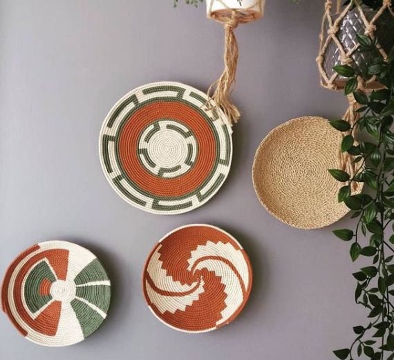 African Plates Set of 4 Colorful Handpainted Wicker Wall Etsy