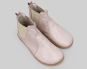 Women’s Chelsea Boots, Light Pink Leather, Wide Toe Box (Barefoot)