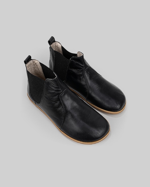 Men's Leather Chelsea Boots, Black, Wide Toe Box (Barefoot Design)