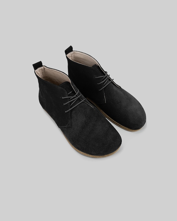Men's Barefoot Ankle Boots: Black Suede - Flexible Thin Sole - Etsy