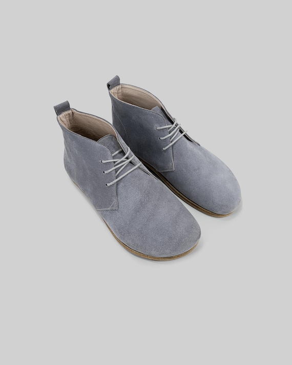 Men's Barefoot Ankle Boots: Gray Suede Leather - Wide Toe Box - Etsy