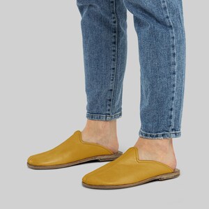 Mustard Leather Barefoot Slippers, MEN Mule With Heeled, Leather Sandal