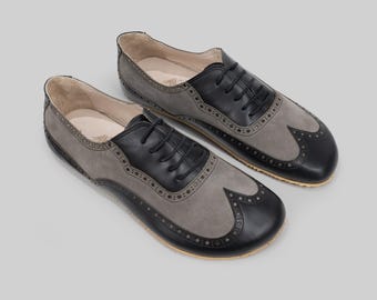 Zapatos Oxford de piel con puntera ancha: Zapatos de mujer con cordones hechos a mano