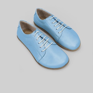 Barefoot Leather Sneakers, Wide Toe Box, Baby Blue (Handmade Minimalist)