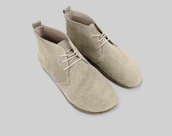 Stivaletti alla caviglia in pelle Barefoot da uomo - Beige, punta larga