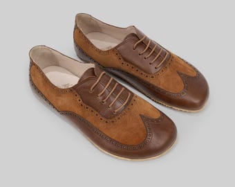 Barefoot Oxford Womens - Wide Toe Box Zero Drop, Hand-Stitched Leather - Vegetable-Tanned Wellness Footwear