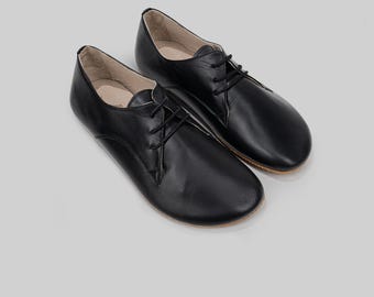 Mens Zero Drop Oxford - Wide Toe Box Barefoot, Hand-Stitched Leather - Slow-Craft Foot-Anatomy Design