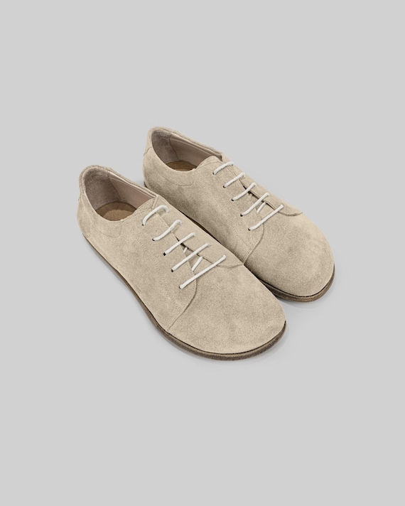 Beige Mens Wide Toe Sneakers Lace-Up - Zero Drop Barefoot Slow-Craft, Hand-Stitched - Turkish Atelier Foot-Anatomy Design