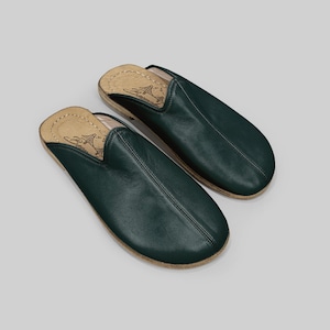 Green Barefoot Slippers Mens - Wide Toe Box Zero Drop, Hand-Stitched Leather - Toe Spread Foot Health