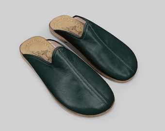 Pantuflas Verdes Barefoot Hombre - Wide Toe Box Zero Drop, Cosidas a Mano en Cuero - Salud del Pie, Espacio para los Dedos