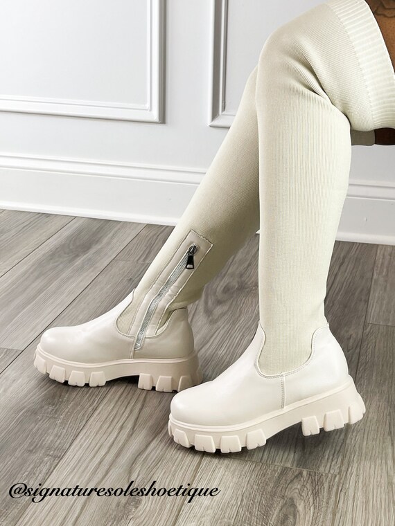 platform boots beige