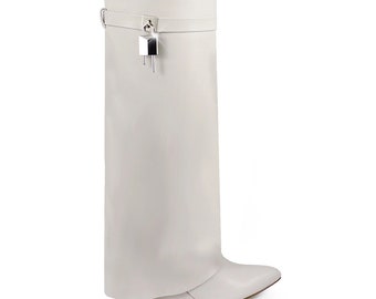 MAETA | Bone padlock detail wedge knee high boot