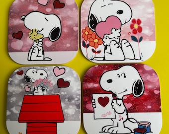Snoopy Coaters - Peanuts/Woodstock - Love, Heart, Adorable, Romantic, - FREE DELIVERY