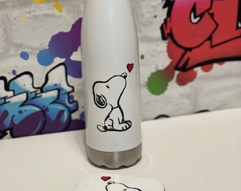 Snoopy water bottle and Coaster - Stainless Steel Bottle, Stainless Steel Water Bottle Gloss - 500ml / 17oz